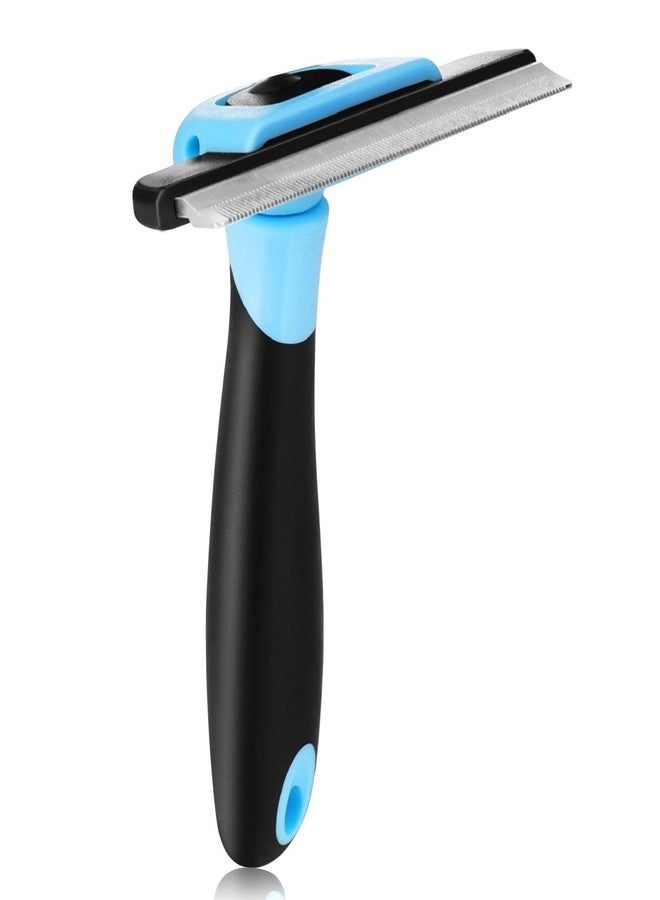 Flexzion Deshedding Dog Brush for Short Haired Dogs & Cats - Stainless Steel Dog Brush for Shedding Short Hair Pets Small, Medium, & Large - Professional Pet Grooming Comb Tool w/Safety Blade, Blue - Image 1